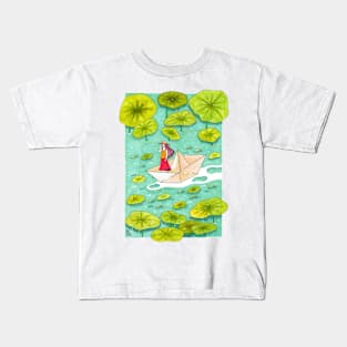 Girl on a paper boat Kids T-Shirt